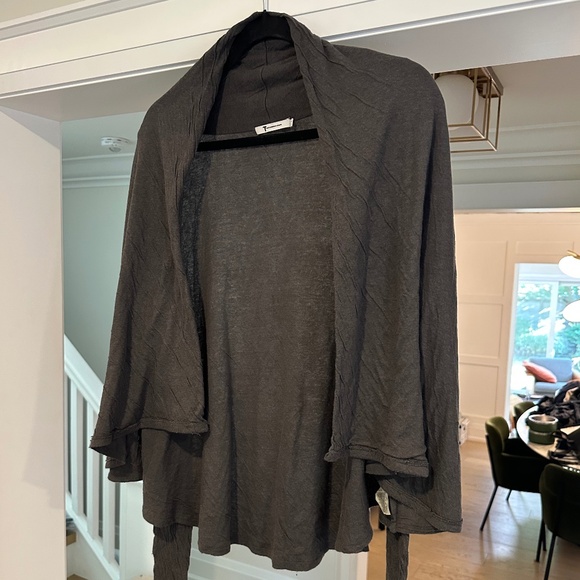 T by Alexander Wang Grey Crinkled Jersey Knit Moto Draping Open Cardigan - Sz M - Picture 4 of 11